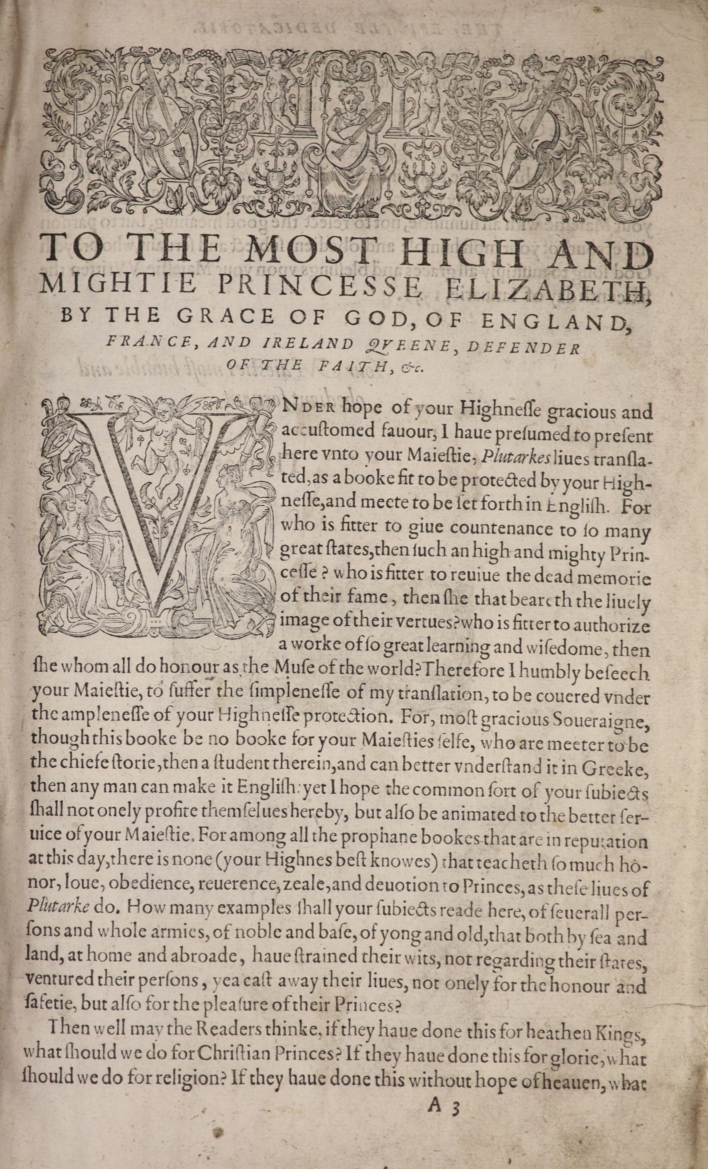 [North, Sir Thomas, translator. The Lives of the Noble Grecians and Romaines …] i.e. Plutarch’s Lives